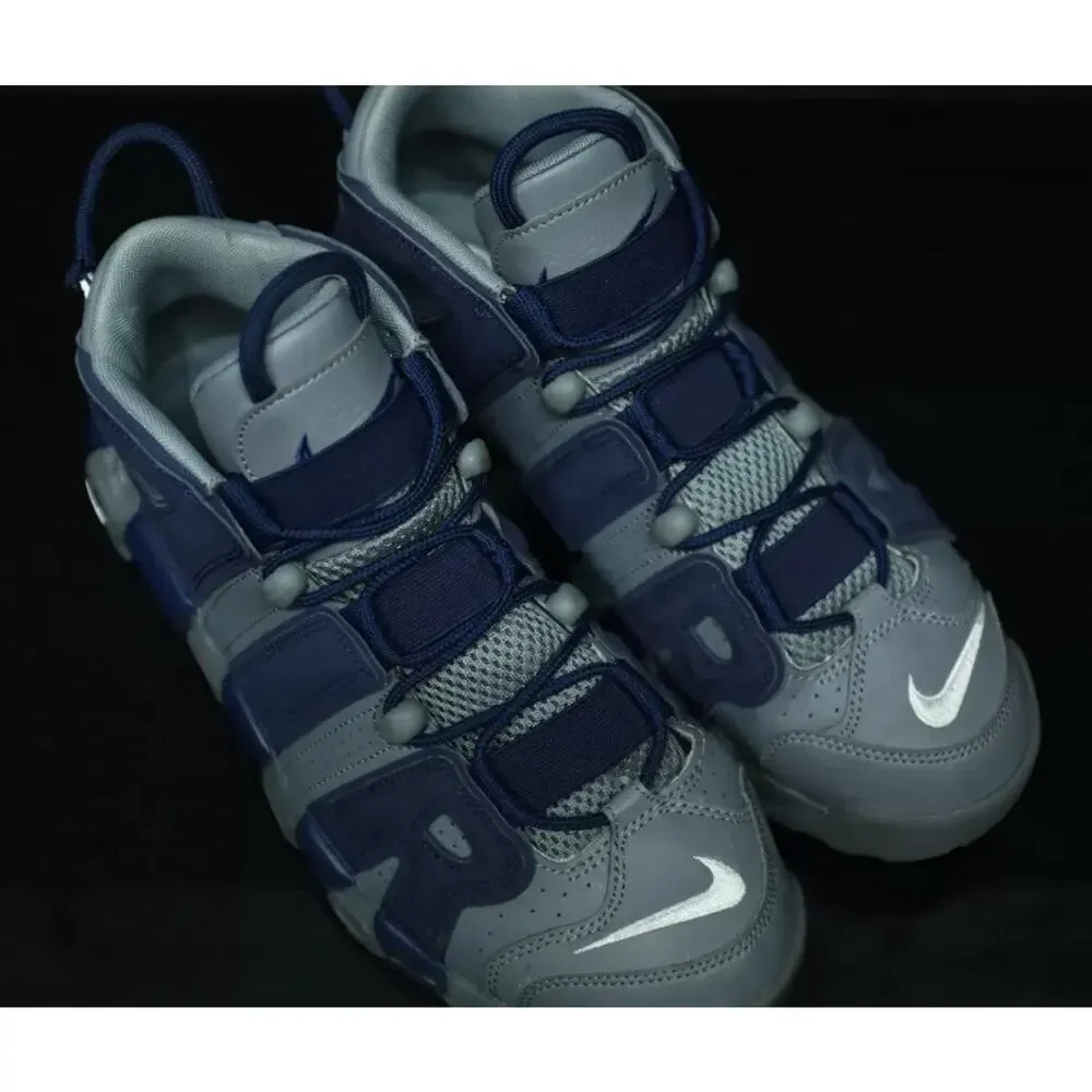 NIKE Air Uptempos Rare Georgetown Hoyas Shoes Cool Grey Navy Mens 8 Fast Ship